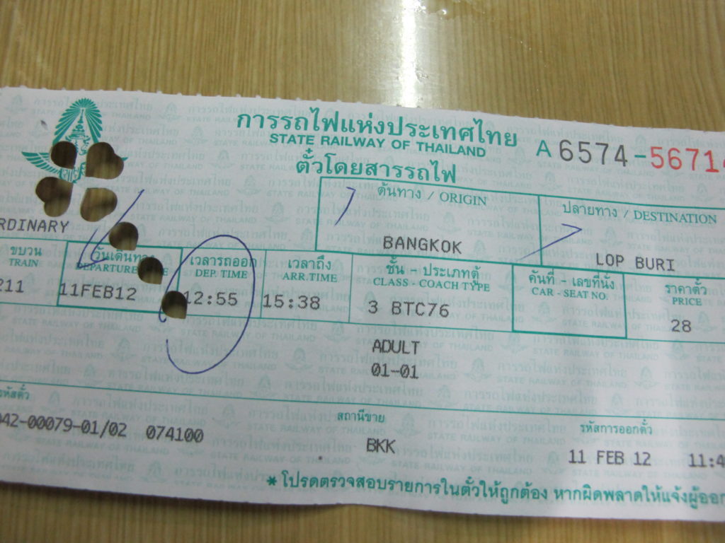 Billet de train Lopburi-Bangkok 28 bahts