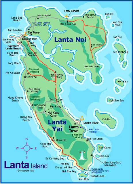 koh lanta map/carte de Koh Lanta, île séparée en deux parties : Lanta Noi et Lanta Yai