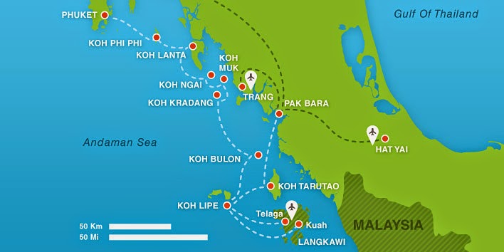 Carte des îles de la mer d'Andaman en Thaïlande