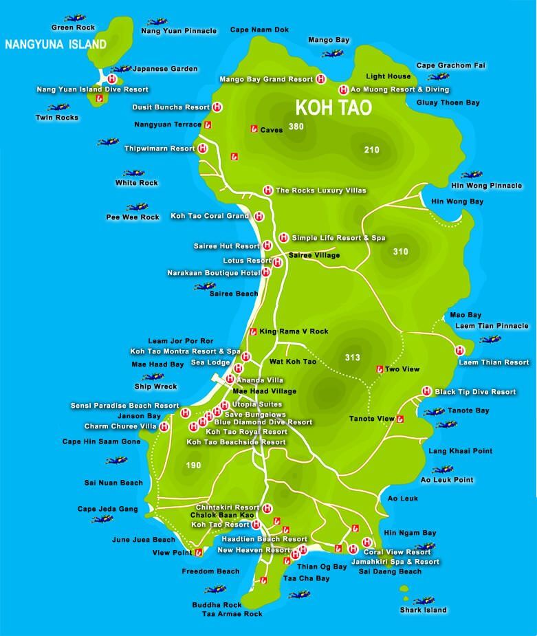 Carte de l'île de Koh Tao, Thaïlande